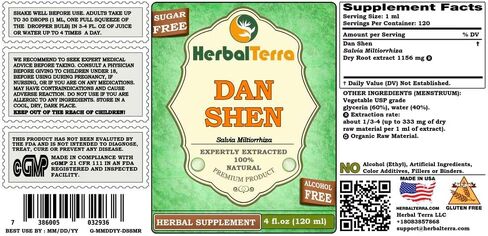 Dan Shen, Salvia (Salvia Miltiorrhiza) Glycerite, Dried Root Powder Alcohol-Free Liquid Extract 2 oz in Kuwait