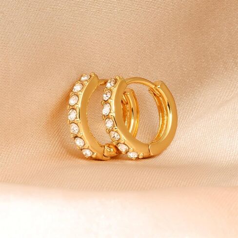 18K Gold Plated Brass Hoop Earrings With Cubic Zirconia Dainty Huggie Earrings for Women in Saudi Arabia
