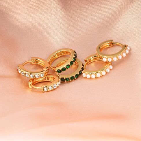 18K Gold Plated Brass Hoop Earrings With Cubic Zirconia Dainty Huggie Earrings for Women in Saudi Arabia