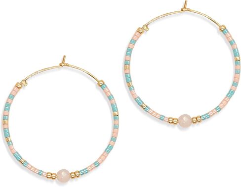 Handmade Boho Beaded Gold Hoop Earrings for Women Girls, Statement Colorful Mixed Bohemian Stone Beads Circle Hoops Cartilage Hypoallergenic Prom Holiday Jewelry Gift in Saudi Arabia