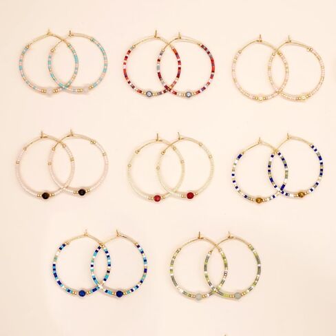 Handmade Boho Beaded Gold Hoop Earrings for Women Girls, Statement Colorful Mixed Bohemian Stone Beads Circle Hoops Cartilage Hypoallergenic Prom Holiday Jewelry Gift in Saudi Arabia