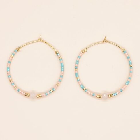 Handmade Boho Beaded Gold Hoop Earrings for Women Girls, Statement Colorful Mixed Bohemian Stone Beads Circle Hoops Cartilage Hypoallergenic Prom Holiday Jewelry Gift in Saudi Arabia