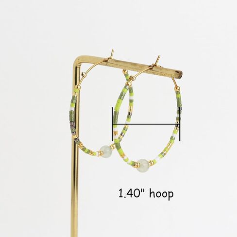 Handmade Boho Beaded Gold Hoop Earrings for Women Girls, Statement Colorful Mixed Bohemian Stone Beads Circle Hoops Cartilage Hypoallergenic Prom Holiday Jewelry Gift in Saudi Arabia