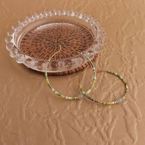 Handmade Boho Beaded Gold Hoop Earrings for Women Girls, Statement Colorful Mixed Bohemian Stone Beads Circle Hoops Cartilage Hypoallergenic Prom Holiday Jewelry Gift in Saudi Arabia