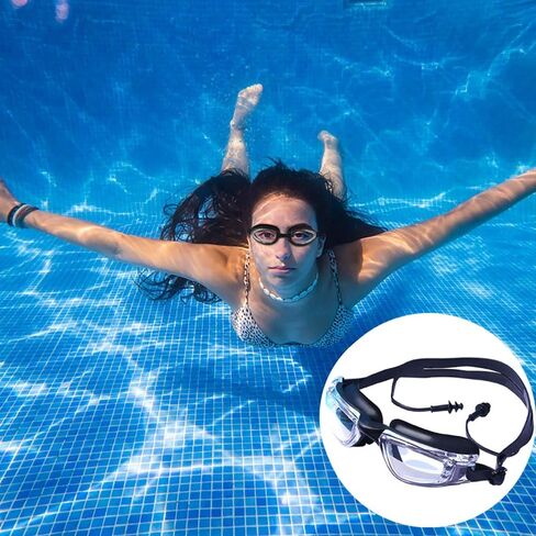 نظارات السباحة، نظارات سباحة مانعة للتسرب مع سدادة الأذن حماية كاملة ضد الضباب للرجال والنساء والشباب in Kuwait
