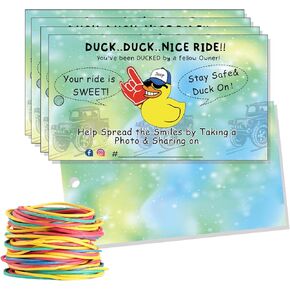 Duck Tags - You've Been Ducked Card, Duck Ducking Game Card, 50 Pack, 2 x 3.5" Business Card Size, with Round Hole and Rubber Bands