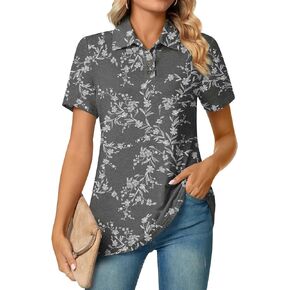 Aodemo Women's Summer Polo Shirts Dressy Button Up Collared Tunic Short Sleeve Work Tops V Neck Loose Blouses