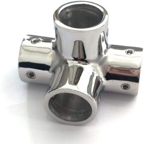keehui Heavy Dudy 7/8 inch Pipe Hand Rail Tee Marine Grade 316 SS Mirror Polished Cast Hand Rail Fitting-90 Degree 7/8inch 4 Way Corner Elbow