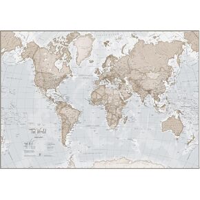 Large Map Of The World – Silk Art Print World Map – Neutral Tones - 23 x 33