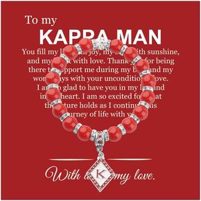 CENWA K Fraternity Greek Jewelry Man Beads Bracelet K Red Gift for Men