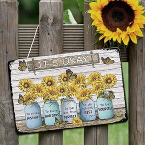 Sunflower Decor Metal Sign Sunflower and Hummingbirds Vintage Metal Tin Sign