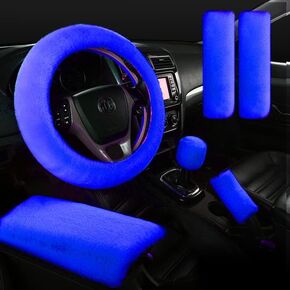 6 Pcs Fluffy Steering Wheel Cover for Women, Fuzzy Car Accessories Armrest Covers Center Console Handbrake Seat Belt Cover Shoulder pad Gear Shift Cover Decoration (Orange)