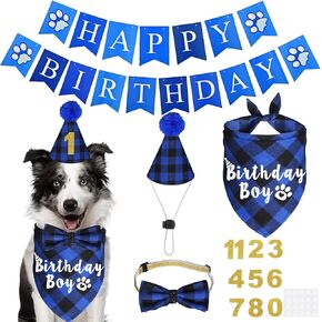 لوازم حفلات أعياد ميلاد الكلاب، باندانا منقوشة لعيد ميلاد الكلب مع قبعة أرقام عيد ميلاد الكلب، ربطة عنق للكلب، لعبة كعكة عيد ميلاد تصدر صوتًا للكلاب الصغيرة والمتوسطة والكبيرة والحيوانات الأليفة in Kuwait