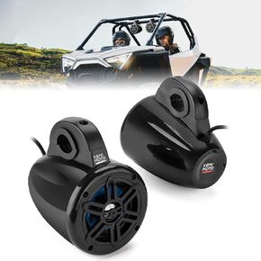 KEMIMOTO UTV Speaker 4 Inch UTV Sound Stereo System Fit for 1.65-2in Roll Bar Marine Grade Speaker with AMP Compatible with Can-Am, Polaris RZR, Ranger, Marine, Golf Cart