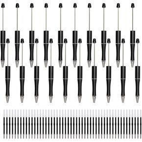 jiebor 20Pcs Black Beadable Pens Plastic Bead Ballpoint Pens Bulk with 50Pcs Black Ink Cute Cool Diy Pens for Journaling Kids Women Students Teacher Graduation Christmas Gift Office School Supplies