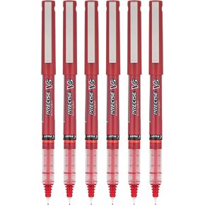 Pilot Precise V5 Stick Rolling Ball Pens, Extra Fine Point, Red Ink, 6 Pack