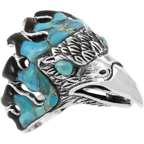 Men's Eagle Turquoise Ring Sterling Silver 925 for Men Genuine Gemstones Size 9 to 13