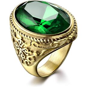 MASOP VOGU Classic Male Jewelry Stainless Steel Oval Cubic Zirconia Solitaire Ring Fashion Jewelry Accessories Size 8-12