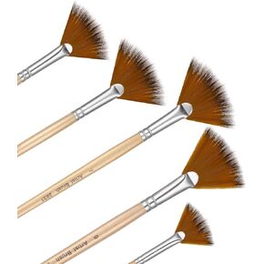 Prasacco 5 Pieces Fan Brush for Painting, Oil Acrylic Paint Brushes Artist Fan Brushes Nylon Hair Long Wood Handle Painting Brush for Acrylic Watercolor Oil Gouche Painting (2/4/6/8/10#)