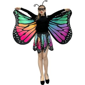 Halloween Butterfly Costume Wings Set with Skirt for Women Double-Sided Printing with Mask and Antenna Headband