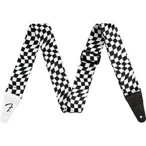 Fender Polyester Guitar Strap, Leather Ends, Wavy Checkerboard Design