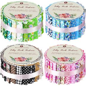 SmoothNovelty 160 Pcs 4 Roll Fabric Strips Assorted Quilting Fabric for Quilting Crafting and Sewing Rolled Cotton for Crafts Blanket Rug Upholstery and Purse Making (Warm Printing Style)
