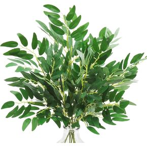 SHACOS Artificial Greenery Stems 6pcs 30" Faux Willow Leaves Stems Artificial Green Leaf Spray for Wedding Bouquet Arch Swag Table Centerpieces Vase Filler Home Decor