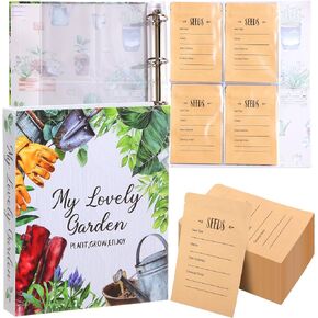 Seed Storage Organizer Garden Include 100 Pcs Seed Storage Envelopes and 4 Ring 10.6 x 12.6 Inches Binder 120 Pockets Clear Sheet Protectors for Gardening Seed Collecting Farmers