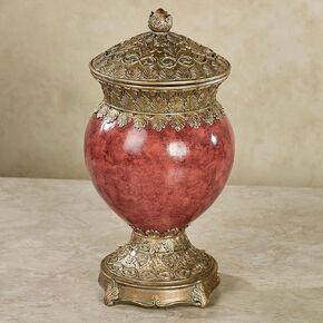 Cambria Tall Covered Jar Cinnabar - Made of Resin - Painted by Hand - Traditional Style - Decorative Jars for Bedroom, Kitchen, Living Room - 13 1/2 Inches High