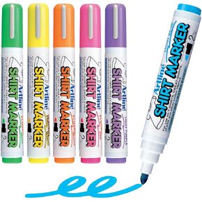 Artline Fade Proof T Shirt Markers, Fabric Markers Permanent for Clothes, Waterproof Clothing Markers for Jeans, Hoodies & Sewing, EKT-2, 2.0mm Bullet Tip, Fluorescent Colors, 6 Pack