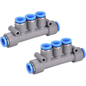 uxcell Push to Connect Fittings 5 Ports 8mm OD Manifold Union Push Fit Fittings Tube Fittings Push Lock Grey 2Pcs