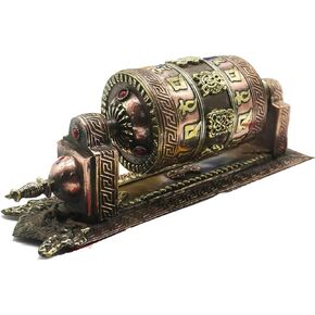 KHUSI INC "DELIGHTED TREATY" Tibetan Wall Prayer Wheel - Crafted on Brass and Copper - 25 * 7.5 * 10 cm -Religious Peaceful Decor Gift