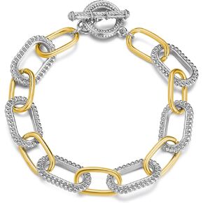 Cable Bracelets for Women Link - Gold and Silver Wire Bracelet - Two Tone Circles Chain Designer Silver Bangle Bracelets Jewelry Gift