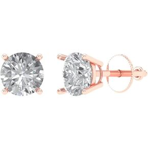 2Ct Brilliant Round Cut - Solitaire Studs Earrings - Clear Simulated Diamond - 14K Yellow Gold - Screw back