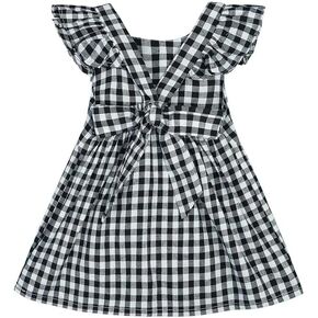Toddler Baby Girls Summer Plaid Dress with Ruffle Back Straps and Bow Cotton Casual Gingham Kid Dress Size 6M-5T