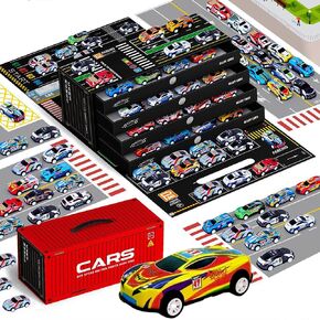 Toy Cars for Kids, 48 Pieces Pull Back Toy Race Cars, Die-Cast Container Storage Box Car Party Favors, Toy Cars for Toddlers 3 4 5 6 7 Years Old, Dinosaur & Racing Pattern Small Cars for Kids