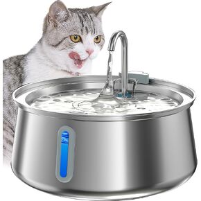 Stainless Steel Cat Water Fountain,Pet Water Fountain 4L/135oz Large Capacity,Dog Water Dispenser with Water Level Window, Multiple Filtration, Quiet Automatic Pet Fountain Easy Clean,1Faucet