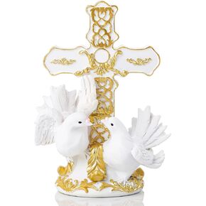 YWHL Resin Wedding Cross Gifts for Couples, Religious Gifts for Her Him, Handcrafted Doves Standing on Cross Figurine Ornament, Wedding Party Decorations for Home Tabletop