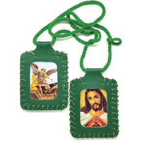Scapular Sacred Heart of Jesus,Virgin of Carmen, Virgin Guadalupe & St. Michael Arcangel Leather handmade 5x6cm By Zaraleas