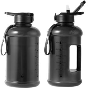 H2O Capsule INSPO Half Gallon Water Bottle with Time Marker and Straw Motivational Hydration Tracker Jug Big BPA-Free FoodSafe Leakproof Drinking Bottle Handle & Strap, Sunny Morning