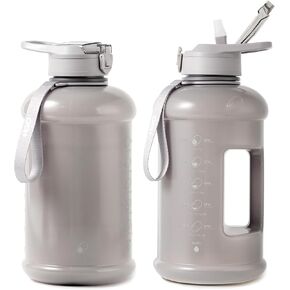 زجاجة مياه H2O كبسولة INSPO نصف جالون مع قلم تحديد الوقت وقش لتتبع الترطيب التحفيزي، إبريق كبير خالٍ من البيسفينول A، آمن للطعام ومضاد للتسرب، مقبض وحزام، صباح مشمس