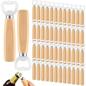 50 Pcs Wood Wine Bottle Opener Stainless Steel Bottle Opener Wood Handheld Heavy Duty Bartender Bottle Openers Cider Bottle Opener Engraved Gift Set for Kitchen Wedding Party Bar Home Restaurant
