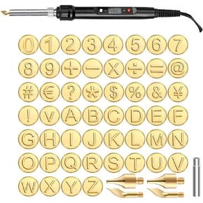 58pcs DIY Wood Leather Burning Set, 26 Letters Copper Mold -DIY Wood Burning/Carving Set, Letter Soldering Iron DIY Tools, Letter Soldering Iron Stencils Wood Burning Kit