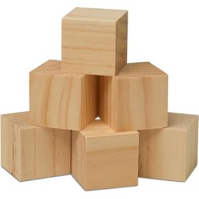 Unfinished Wood Blocks | Wooden Cubes for Crafts | 2 Inch | 6 Pack