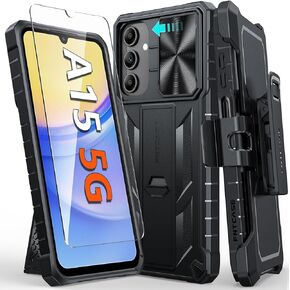 FNTCASE for Samsung Galaxy A15-5G Case: Rugged Protective Phone Cases with Kickstand & Holster | Military Grade Shockproof Protection Sturdy Heavy Duty Drop Proof Hard Covers 6.5 inch Blue