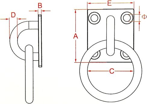 US Stainless Stainless Steel 316 Square Pad Eye with Ring 1/4" (6mm) Marine Grade in Saudi Arabia