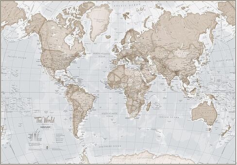 Large Map Of The World – Silk Art Print World Map – Neutral Tones - 23 x 33 in Saudi Arabia