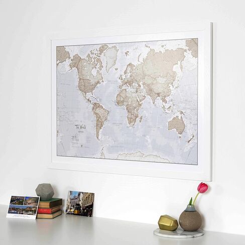 Large Map Of The World – Silk Art Print World Map – Neutral Tones - 23 x 33 in Saudi Arabia