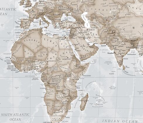 Large Map Of The World – Silk Art Print World Map – Neutral Tones - 23 x 33 in Saudi Arabia