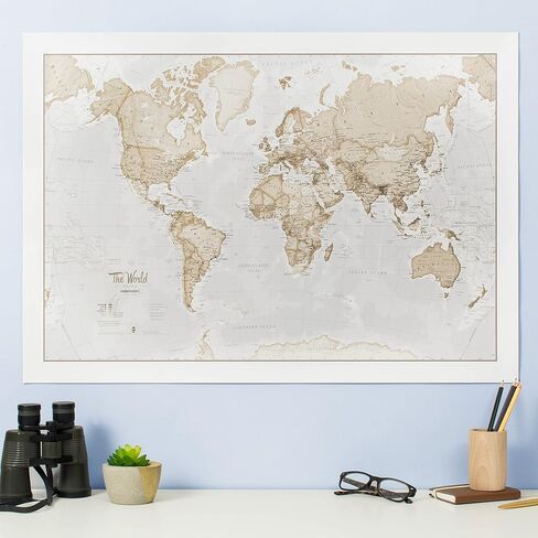 Large Map Of The World – Silk Art Print World Map – Neutral Tones - 23 x 33 in Saudi Arabia